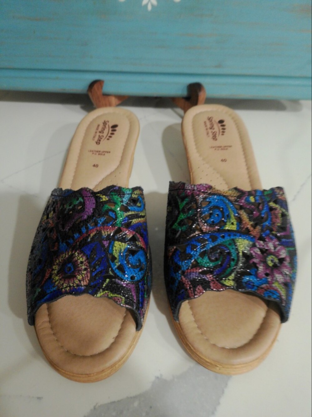 Spring Step Multicolor Embellished Slide Mules - Blue, Green, Purple, Pink, Gold